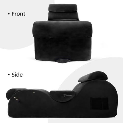 Chaise Lounge Chair for Yoga, Chaise Lounge with Headrest, Waist Pad, Foot Pad, Washable Cover Side Pockets Non-Slip Bottom, Yoga Chair for Relaxation Stretching, (Pink, X-L)