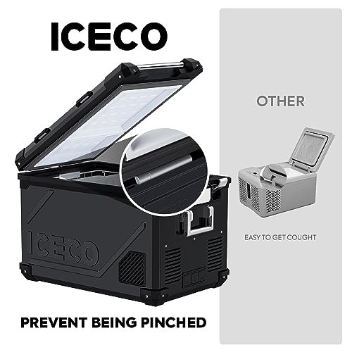 ICECO APL55 58Qt 12V Car Refrigerator, Dual Zone Portable Freezer with SECOP Compressor, -4℉~68℉, APP Control Portable Refrigerator, Compact Freezer for Truck RV Van SUV, DC&AC | Silver with AC Cable