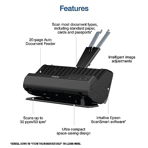 Epson - Workforce ES-C320W - Wireless Compact Desktop Document Scanner - 2-Sided Scanning and Auto Document Feeder - Paper and Card Scanner - Black