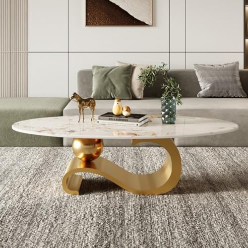 Living Room Table,Luxury Coffee Table with Marble Top and Gold Metal Bracket,Modern Design,Elegant Styling,Easy to Clean(47", Gold)