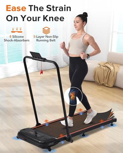 Merax Walking Pad with Handle Bar, 2 in 1 Under Desk Walking Pad, 2.5HP Folding Electric Treadmill Walking Jogging Machine for Home Office with Remote Control, LED Display, Max 300lbs Weight Capacity