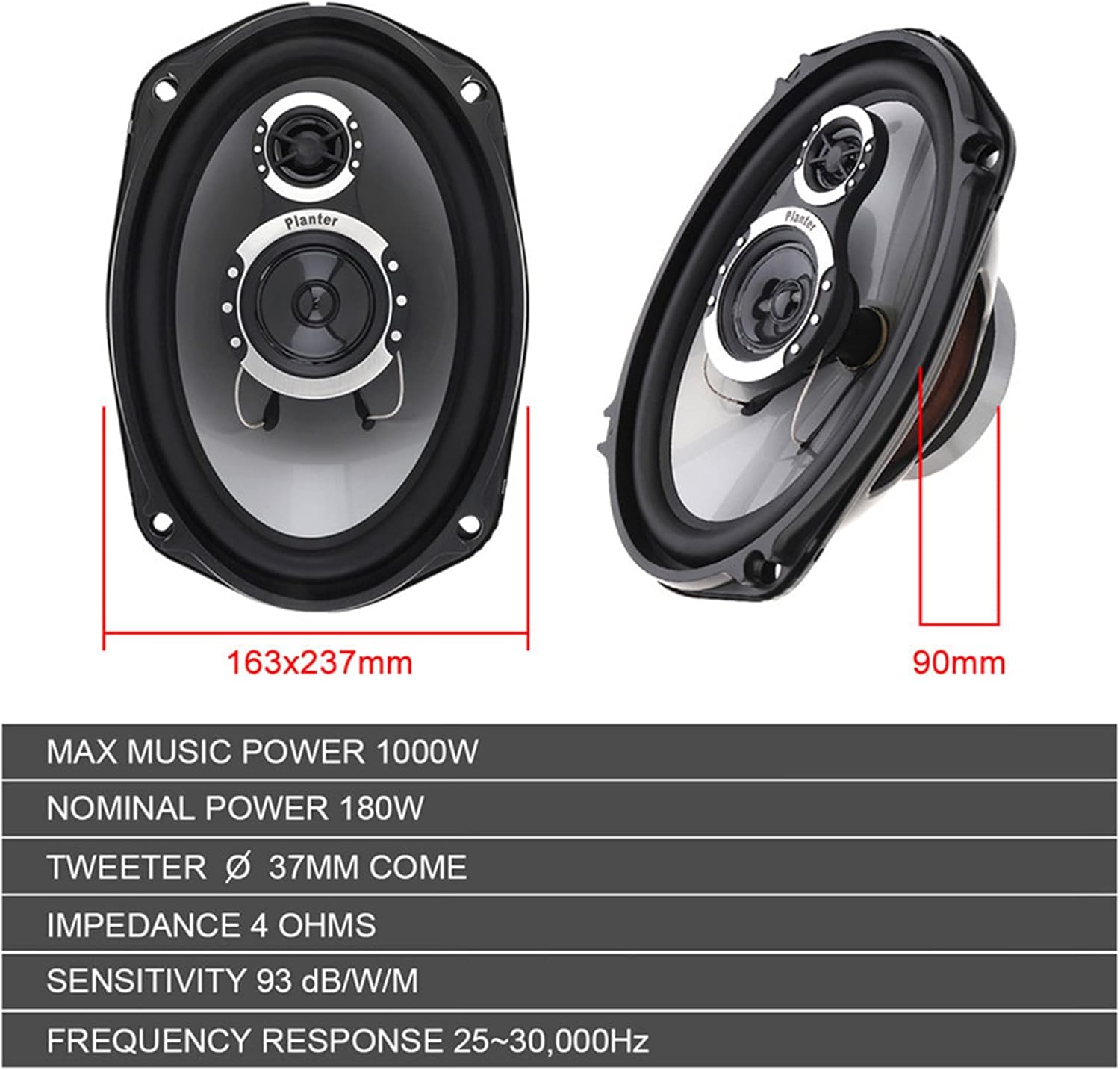 Car Audio coaxial Speakers 6''x 9'' inch,1000 Watt Max 3-Way Speakers (2 Pack) TS-G6941R