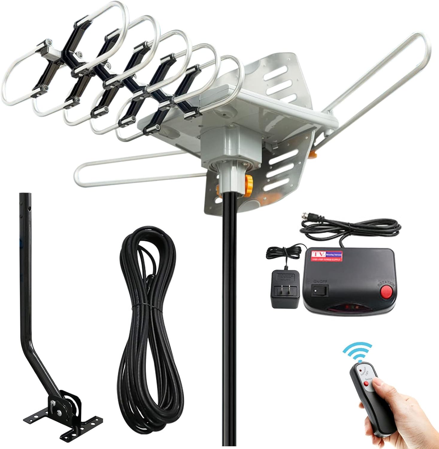 Vansky Outdoor Antenna Motorized 360 Degree Rotation OTA Amplified HD TV Antenna for 2 TVs UHF/VHF/1080P Wireless Remote Rotation Control - 32.8' Coax Cable