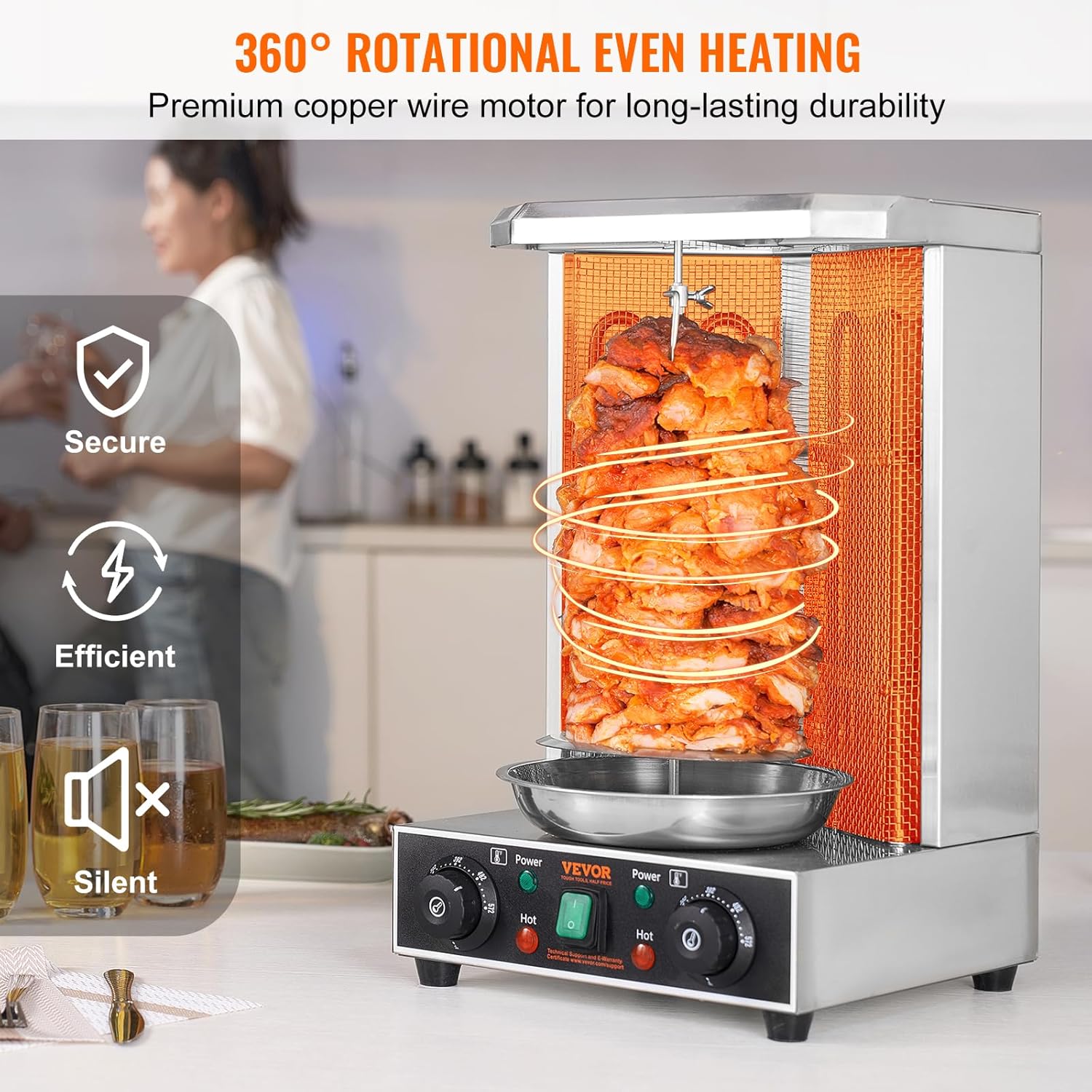 VEVOR Shawarma Grill Machine, 13 lbs Capacity, Chicken Shawarma Cooker Machine with 2 Burners, Electric Vertical Broiler Gyro Rotisserie Oven Doner Kebab Machine, for Home Restaurant Kitchen Parties