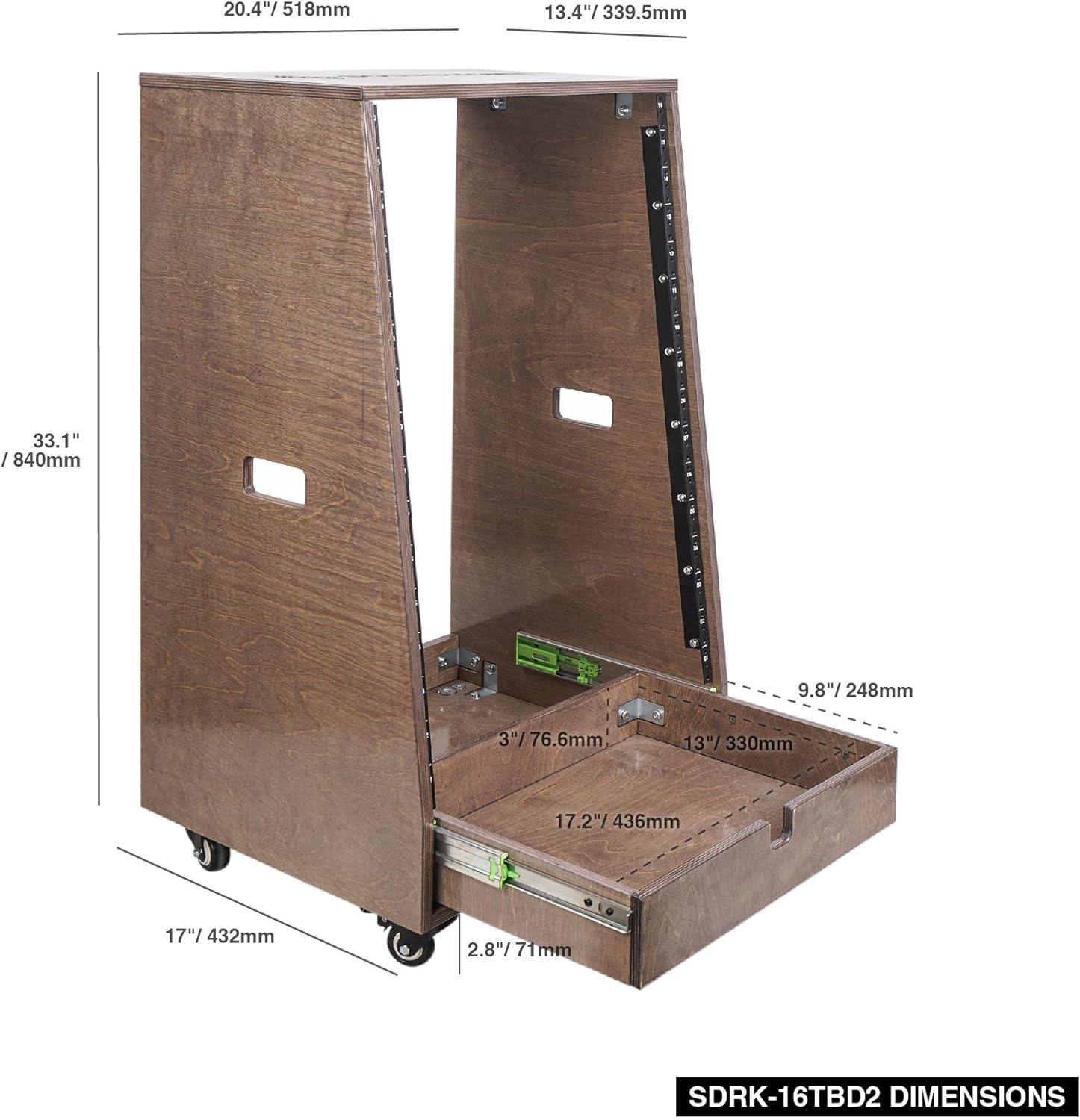 Sound Town 12U DIY Slanted Studio Rack with 12U Rack Space, Extra 2U Drawer, Plywood, Rubber Feet, Casters, Weathered Gray (SDRK-12TBD2)