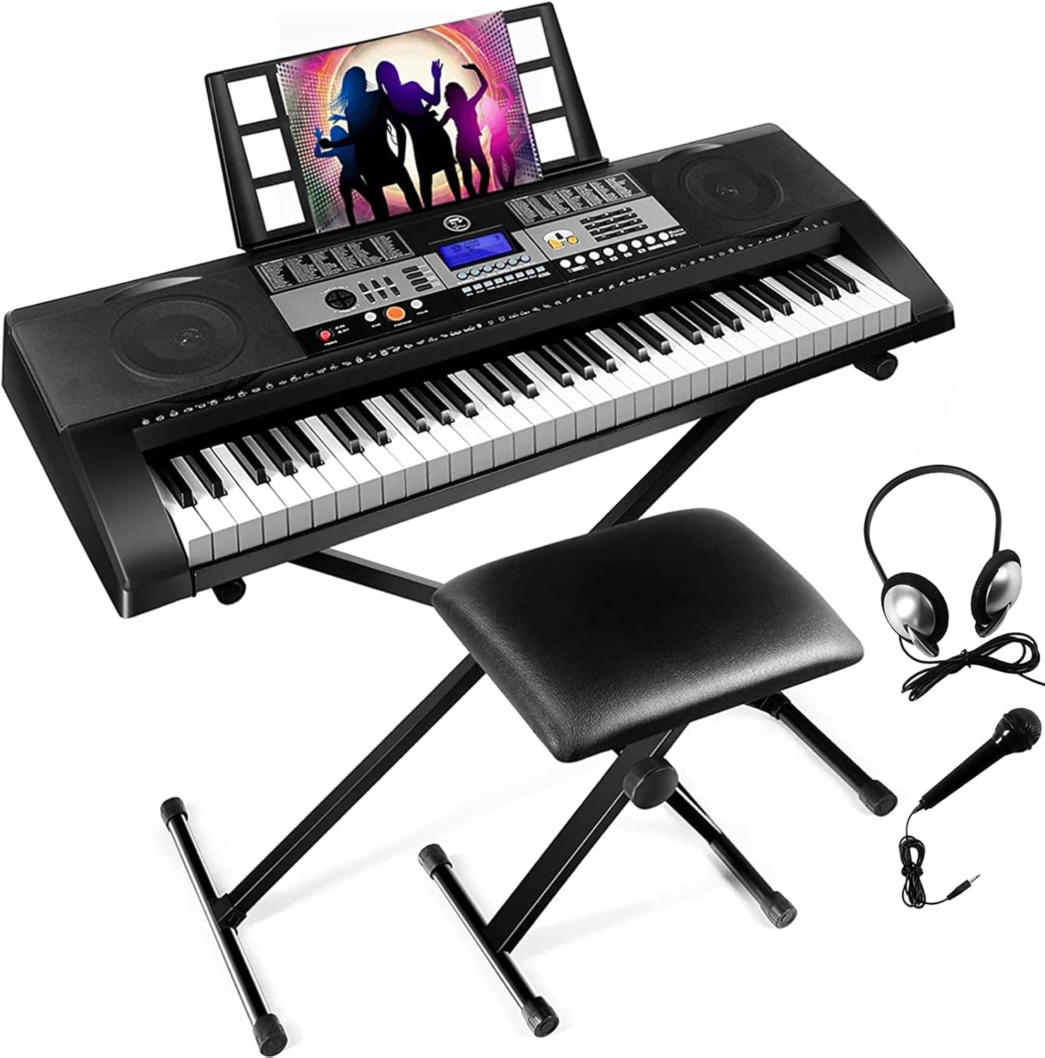 Mustar 61 Key Piano Keyboard, Portable Electric Keyboard Piano with Stand, Touch Sensitive Keyboards Piano 61 key for Beginners, Piano Stool, Headphones, Microphone, LCD Screen