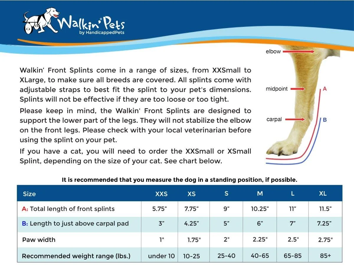 Walkin& Pet Splint for Dogs, Canine Front Leg Splint with Foam Inserts