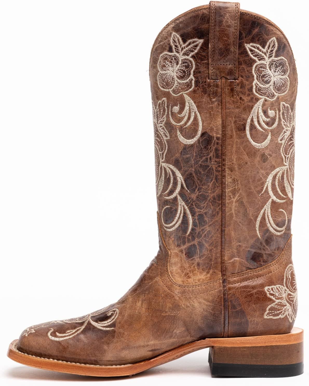 Shyanne Women's Lasy Floral Embroidered Western Boot Broad Square Toe Brown 8 M US