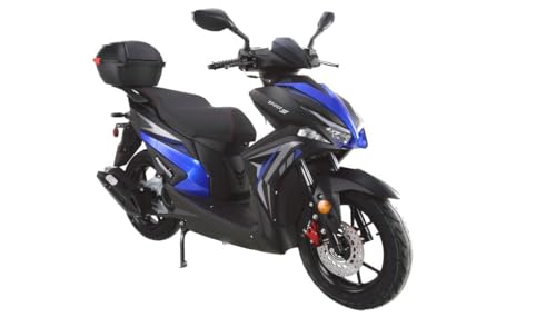 HHH Clash 200 EFI Adult Scooter Vitacci Gas Street Scooter 168cc Motorcycle Fully Automatic, Matching trunk and LED lights (BLUE)