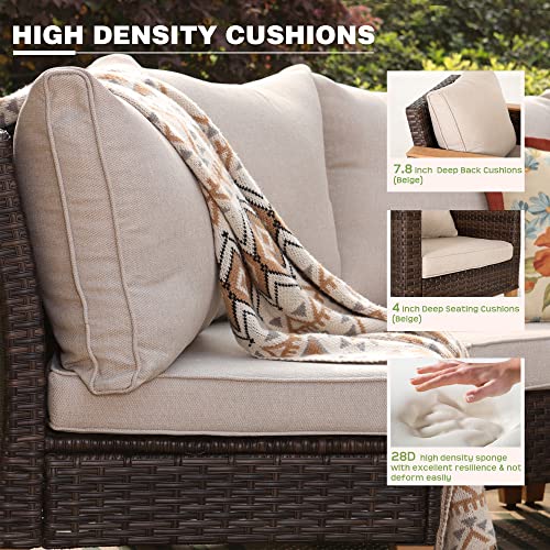 PHI VILLA 12 Seat Patio Furniture Set Outdoor Large 12 Pieces Wicker Conversation Sofa with Cushioned Ottoman for Garden Poolside, Beige