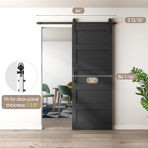 JUBEST 36" x 84" Barn Door, Slding Barn Door Kit Wave Shape Barn Door Panel with Hardware Kit Include, Easy Installation, Solid Wood, MDF & PVC Covered, Black