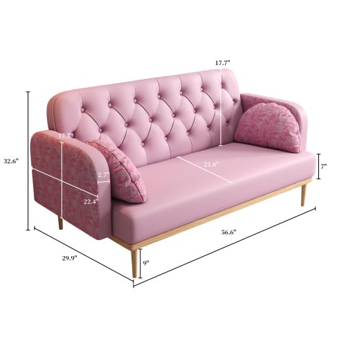 Modern Loveseat Sofa Couch with 2 Throw Pillows,PU Leather Upholstered Small Love Seat Couches with Tulip Pattern, New,2 Seater for Living Room Bedroom (Green)