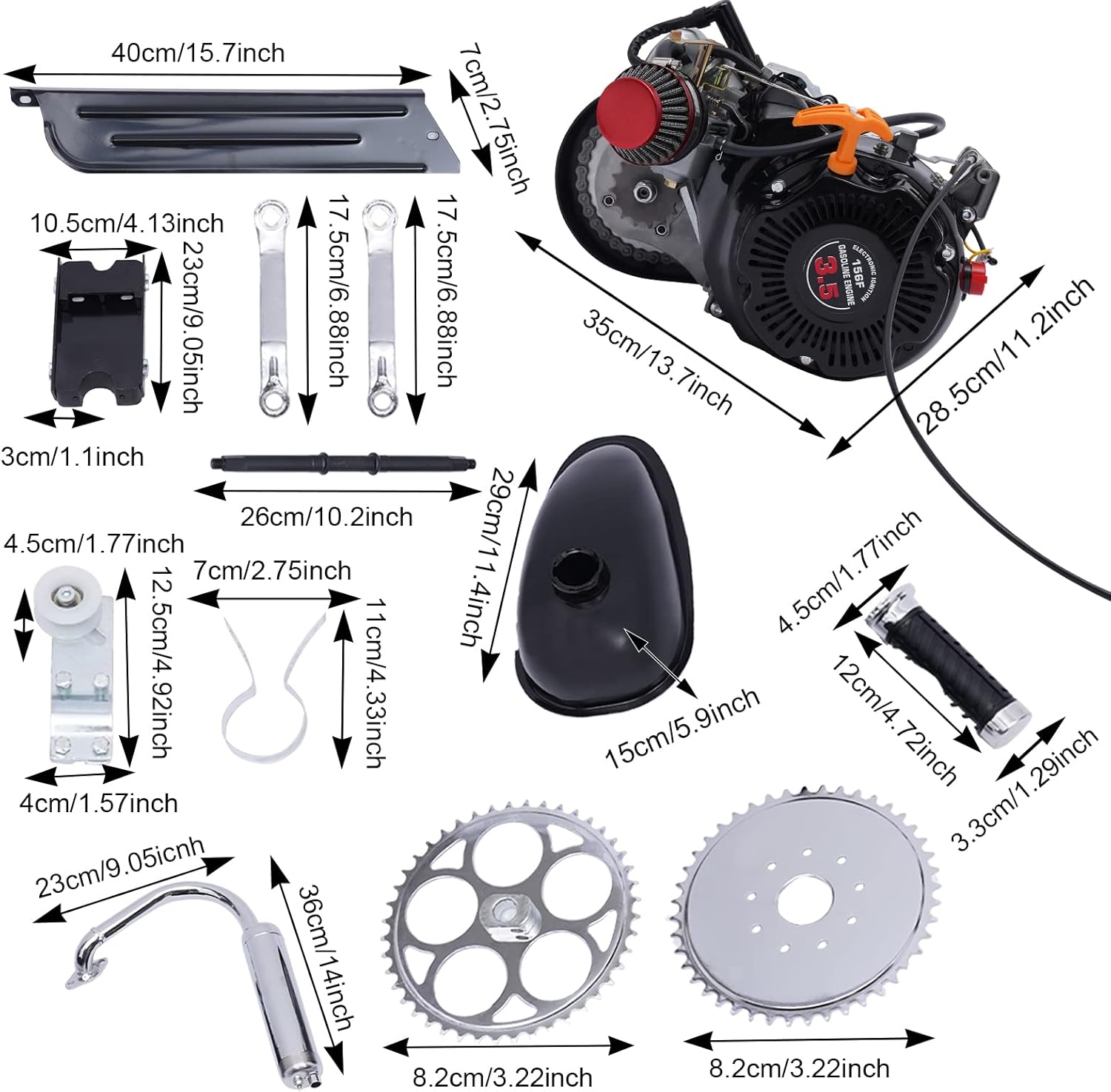 TFCFL 100cc 4-Stroke Bicycle Gasoline Engine Kit Single Cylinder Gas Petrol Bike Engine Motor Kit Air-Cooled Motor Chain Drive Bike Bicycle Scooter DIY Conversion Kit