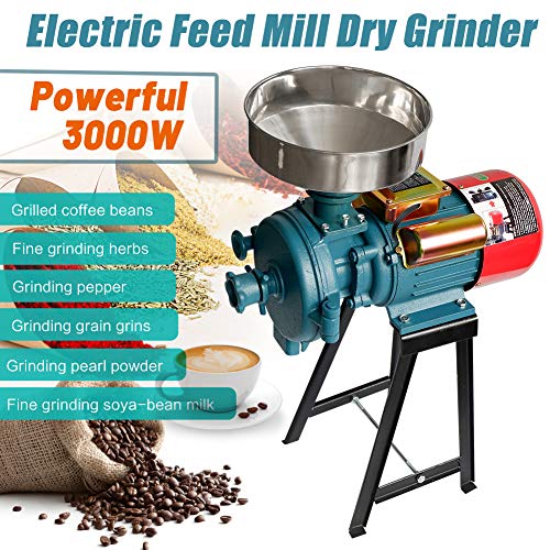 ABORON 3000W Electric Corn Mill Grinder Heavy Duty Commercial Electric Feed Mill Dry Wet Grinder 110V Cereals Corn Grain Coffee Wheat Feed Machine With Funnel (wet and dry grinder)