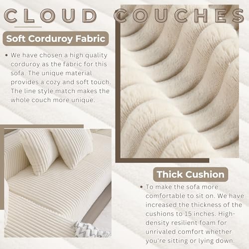 130" Modular Sectional Sofa,U-Shaped Sectional Couches for Living Room,4-Seater Corduroy Upholstered Cloud Couches with 8 Pillows and Deep Seats,Free Combination (Beige)