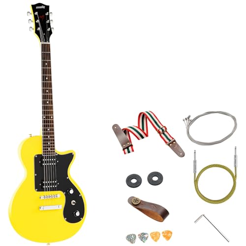 MLP-1 39 Inch Electric Guitar Kit, Beginner LP Full Size Solid Body Electric Guitar With HH Pickups, Gig Bag, Amplifier, Strap, Cable, Picks, String (White)
