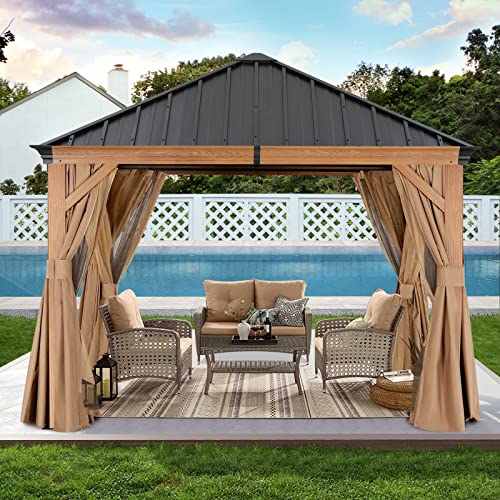 ABCCANOPY Hardtop Gazebo 8x8 - Outdoor Metal Hard Top Gazebo, Permanent Galvanized Steel Aluminum Framed Pavilion with Netting and Curtain for Patio Backyard Lawn Garden (Double Roof, Gray)