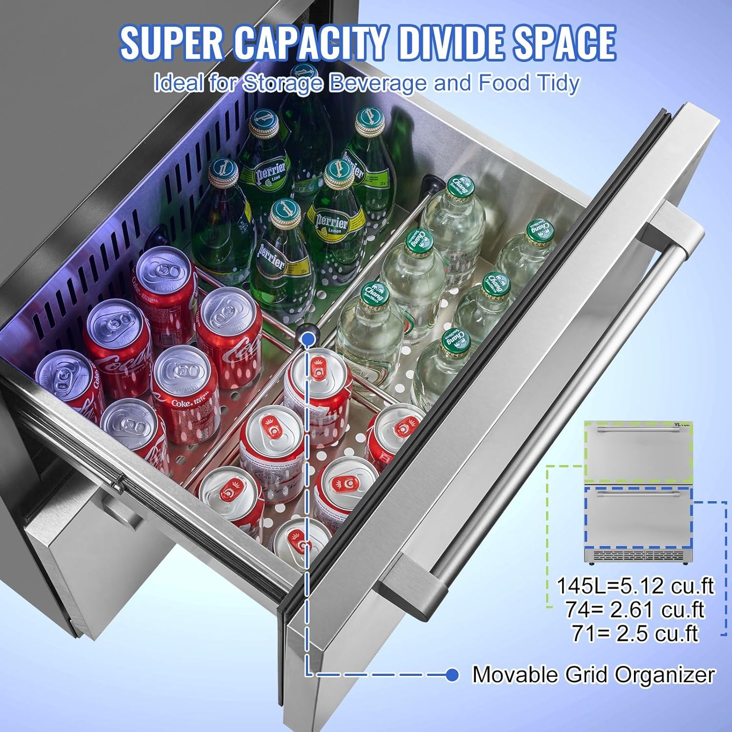 24 inch Undercounter Refrigerator, 2 Drawer Refrigerator with Different Temperature, 4.87 Cu.ft. Capacity - for Home and Commercial Use, None*None*None, silver, 1XBV003150
