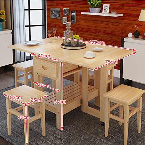 Foldable Kitchen Table, Extending Dining Table, Mobile Space Saving Drop Leaf Dinner Table with Wheels, for Small Room Apartment/Kitchen/Living Room/Bedroom, No Chairs
