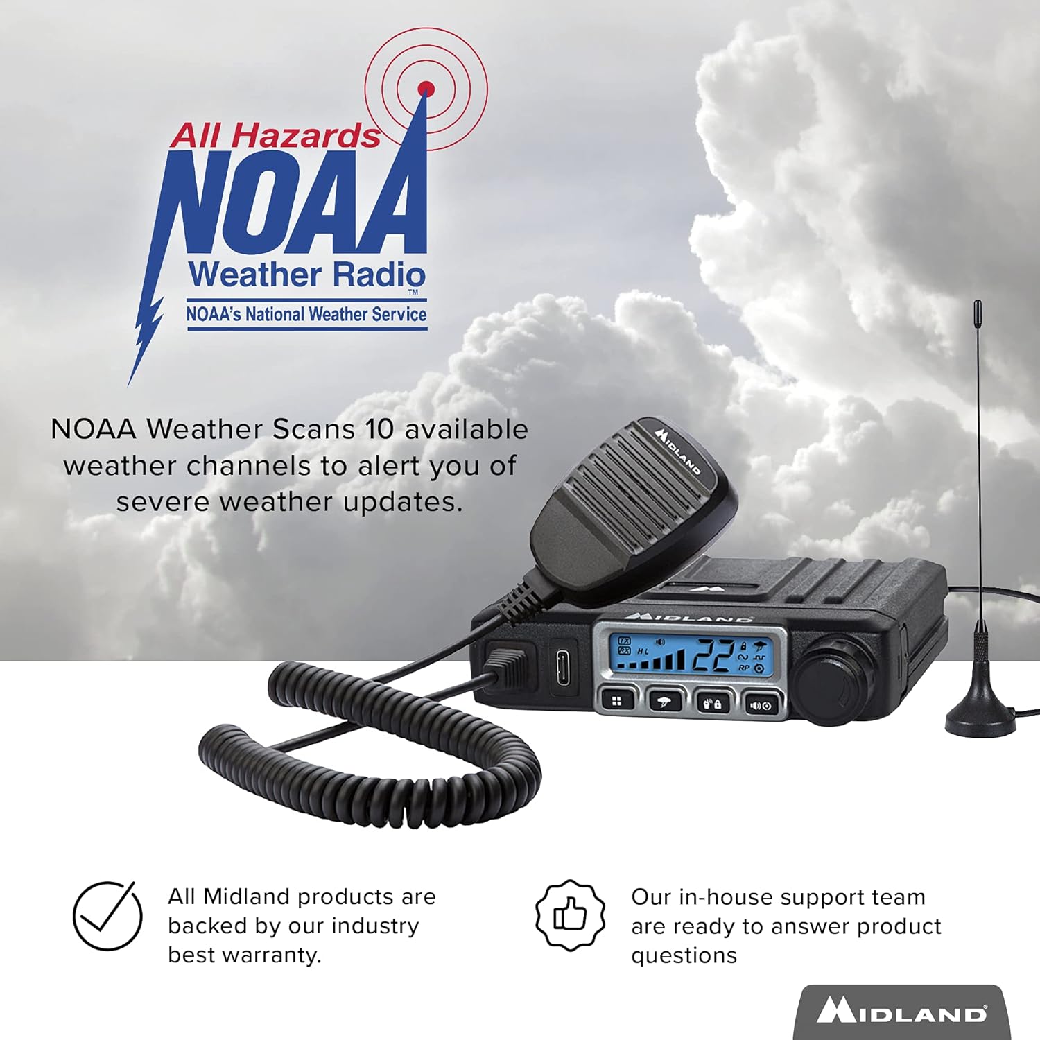 Midland - MXT115, 15 Watt GMRS MicroMobile Two-Way Radio - 8 Repeater Channels, 142 Privacy Codes, NOAA Weather Scan + Alert & External Magnetic Mount Antenna (Single Pack) (Black)