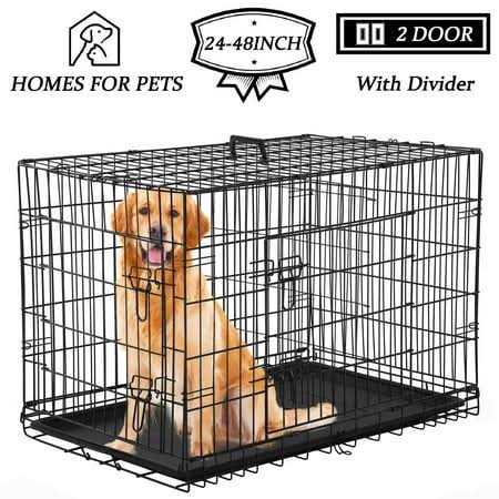 Yrllensdan Foldable Large Dog Crate for Large Dogs, Metal Wire Dog Cage with Plastic Tray and Handle Double-Door Outdoor Dog Crates and - Pet Supplies online store
