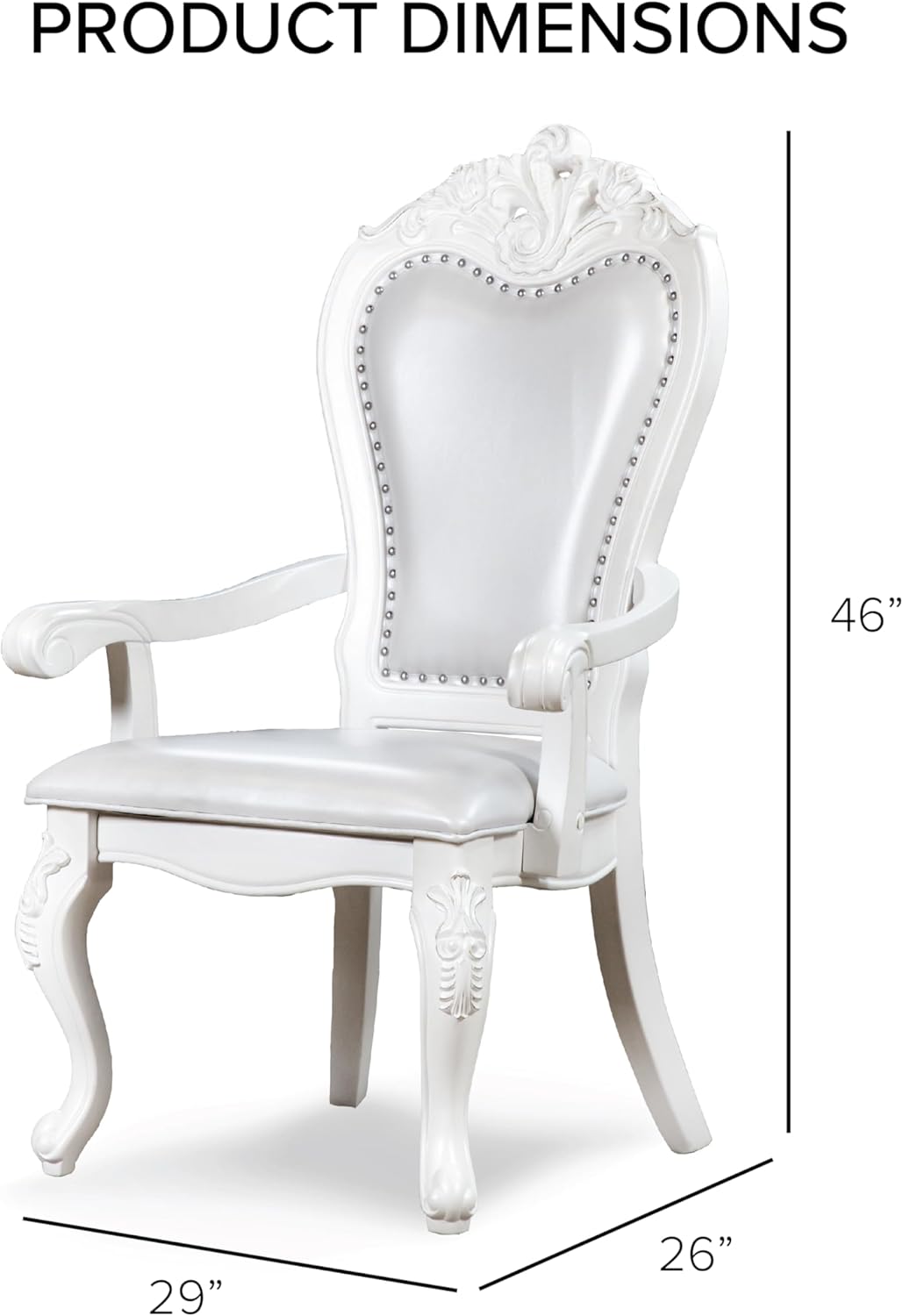 Furniture of America Adair Traditional Solid Wood 7-Piece Dining Set with Double Pedestal Expandable Table and 6 Leather Padded Side Chairs for Home, Kitchen, Living Room, White