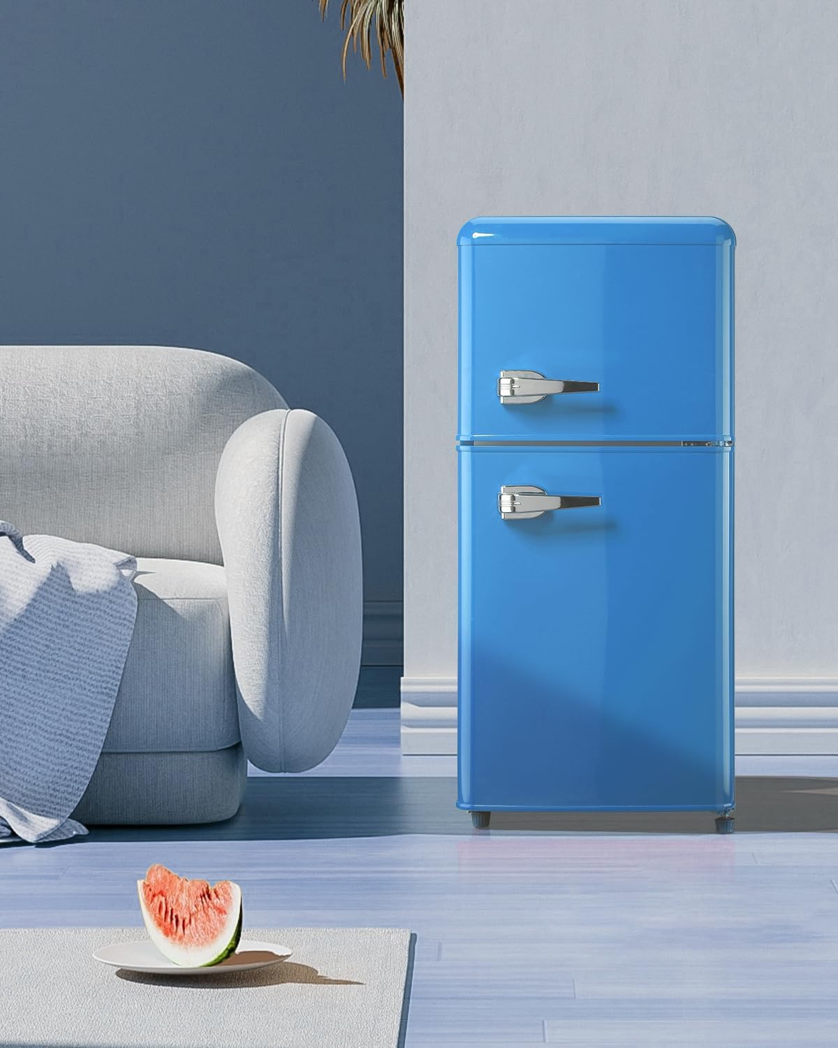 Compact Refrigerator Double Door Mini Fridge with Freezer, 3.5 Cu.ft Mini Refrigerator with 7 Level Adjustable Thermostat for Office, Dorm, Apartment, Blue