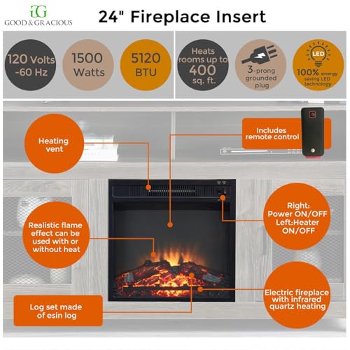 Modern Farmhouse Fireplace TV Stand with Electric Fireplace for Living Room, Media Entertainment Center for TVs up to 65" with Storage Cabinet and Adjustable Shelves, Grey Color