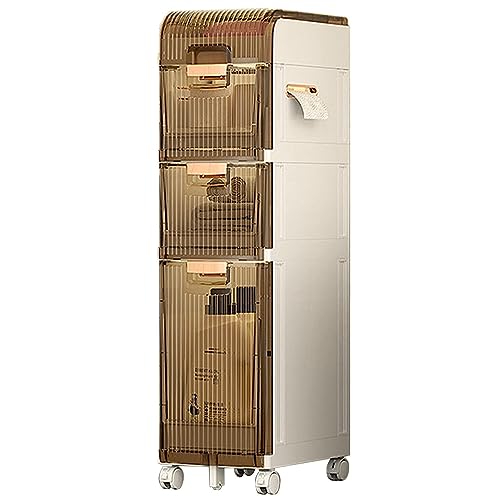 Narrow Bathroom Floor Storage Cabinet with Multilayer Drawers and 4 Universal Wheels,Tall Slim Bathroom Storage Unit Free Standing Storage Cabinet for Small Spaces,Gaps,Kitchen,Hallway