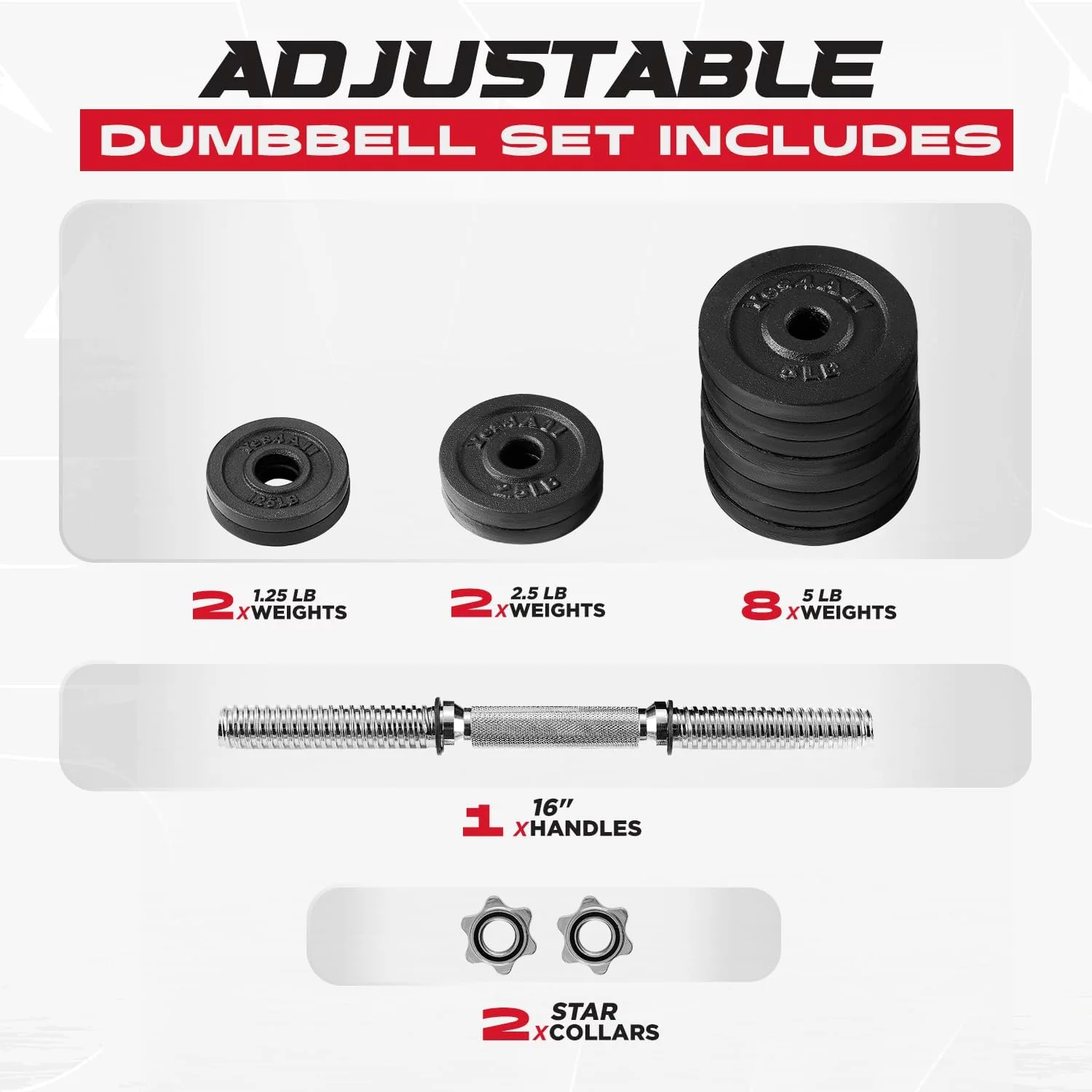 Yes4All 50 lbs Adjustable Dumbbell Weight Set For Home Gym, Cast Iron Dumbbell, Pair