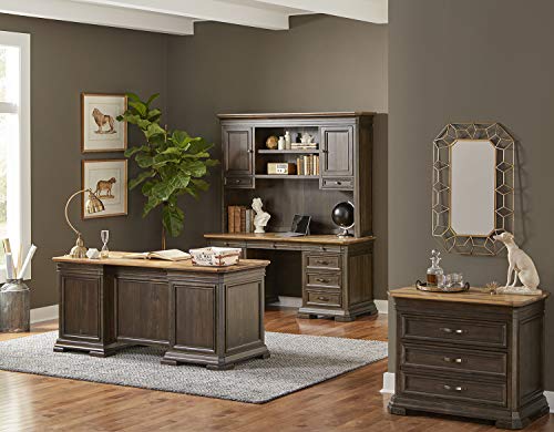 Martin Furniture IMSA684R-KIT Executve L-Desk & Return with Solid Wood Plank Tops, Fully Assembled, Brown