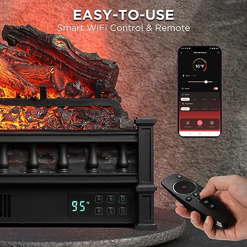 TURBRO Eternal Flame 26-Inch Infrared Quartz Electric Fireplace Log Heater, Realistic Lemonwood Logs