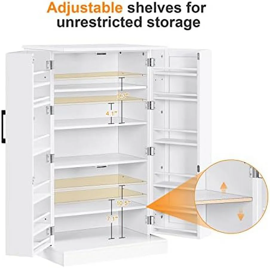 Kitchen Pantry Cabinet, Storage Cabinet Cupboard With Doors And Adjustable Shelves For Small Space, Wood Farmhouse Pantry Cupboard For Kitchen, Dinning Room, Living Room, White