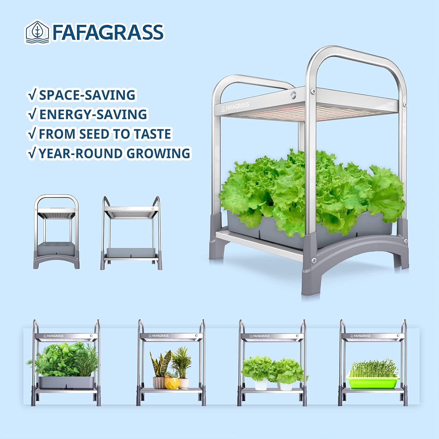 Hydroponics Growing System 12 Pods Stackable Indoor Garden with 6L Removable Tank, Hydroponic Garden with Aeration Pump, 17’’ Height Smart Indoor Herb Garden with Grow Light for Kitchen