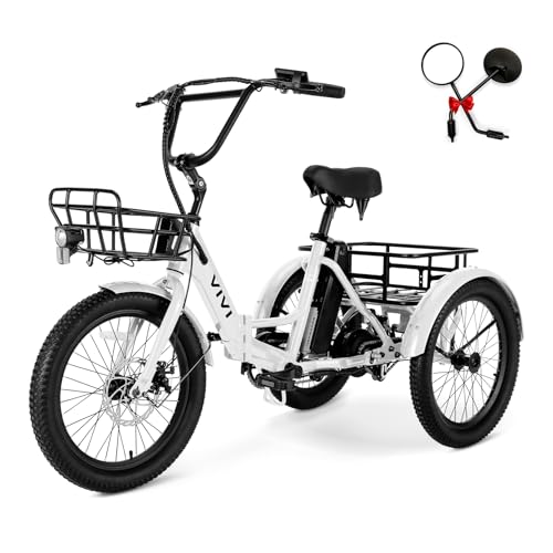 Vivi T01 20" x2.6 Fat Tire Electric Tricycle for Adults, 750W Peak 20'' Folding 3 Wheels Electric Bike, 95% Pre-Assembled, Speed Differential, 15.5MPH Eletric Trike with Bracket