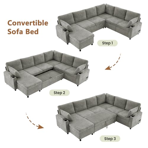 Oversized U-Shaped Sectional Sofa Couch Plush Corduroy Upholstered Modular Deep Seat Sofa&Couch Sectional W/Right Facing Chaise Lounge and 7 Toss Pillows for Home Apartment Living Room Furniture Sets