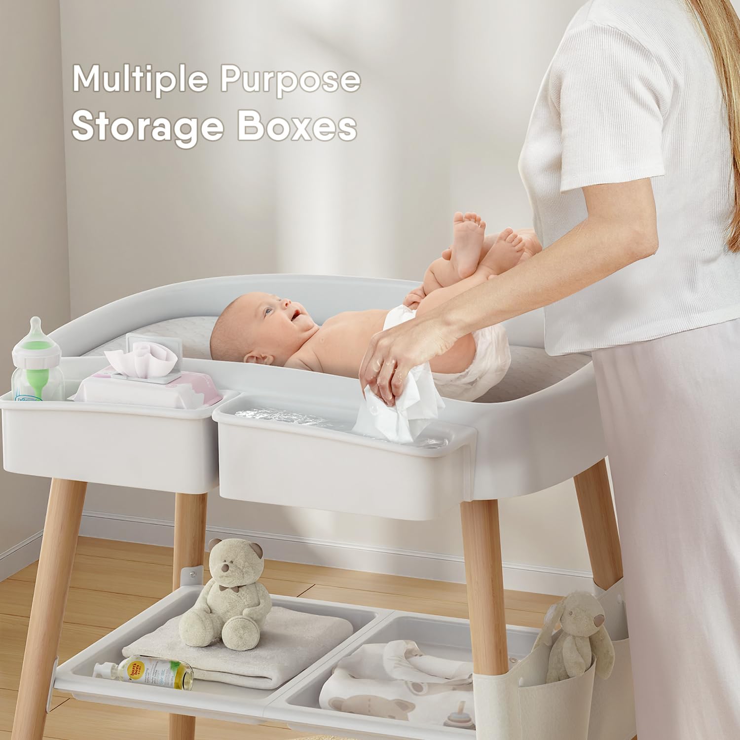 Portable Baby Changing Table Dresser Waterproof Diaper Changing Table Pads Height Adjustable Baby Changing Station for Infant and Newborn(White)
