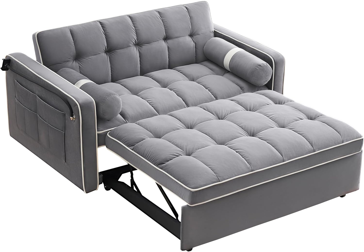 Furniture Sets 3 in 1 Sleeper Sofa Pull Out Bed,Modern Velvet Convertible SofaBed,55" Loveseat w/Adjustable Backrest/Pillows & Side Pockets for Small Space,Living Room,Apartment, 55'', 09-Gray