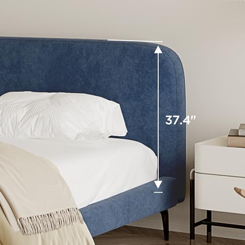 Acanva Modern Minimalist Upholstered Platform Bed Frame with Headboard, Mattress Foundation Base with Metal Slats Support, No Box Spring Needed, Non-Slip, White, Full Size