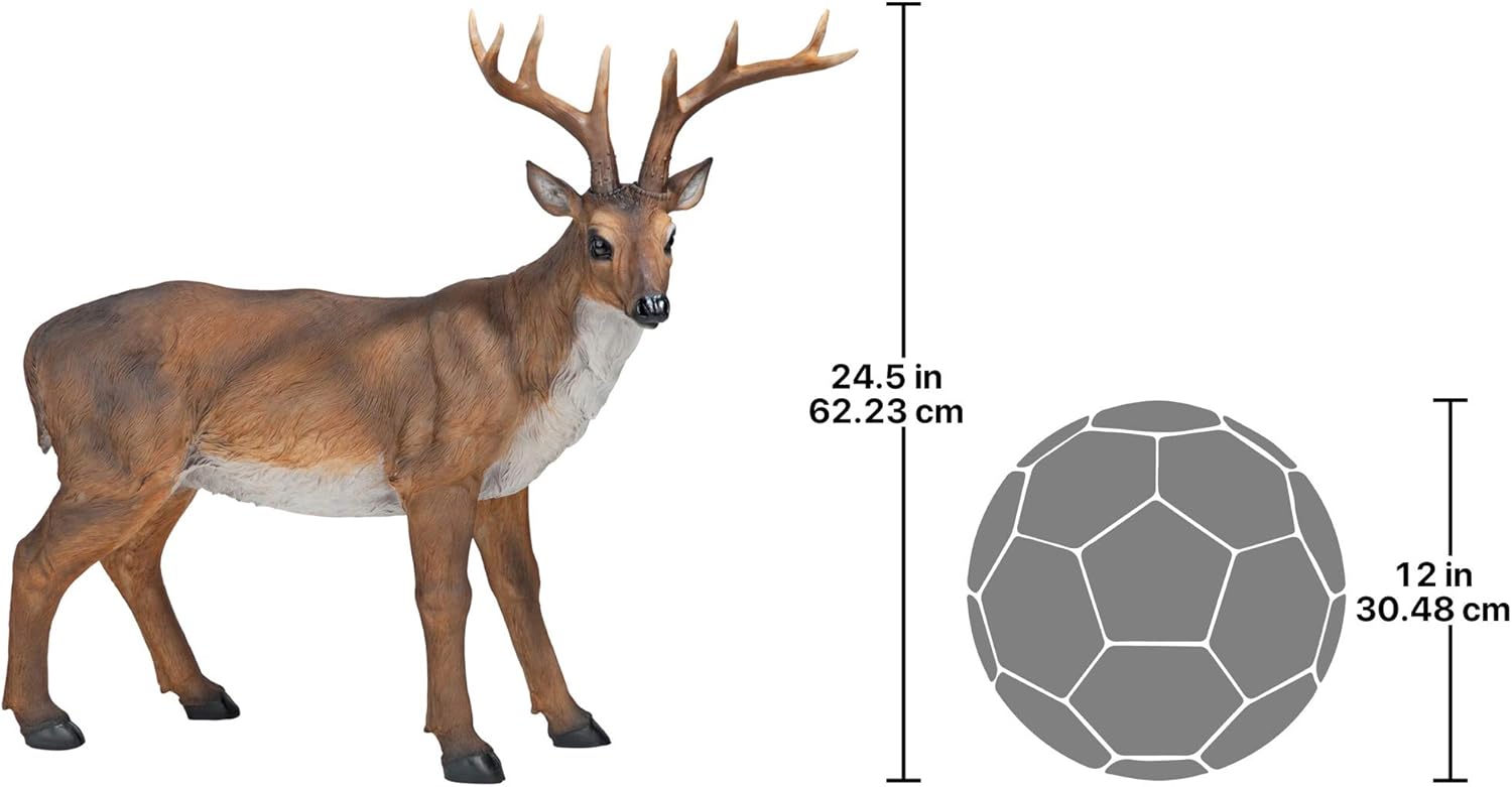 Design Toscano JQ7105 Big Rack Deer Buck Indoor/Outdoor Garden Decoy Animal Statue, 28 Inches Long, 24 Inches Tall, Handcast Polyresin, Brown Finish