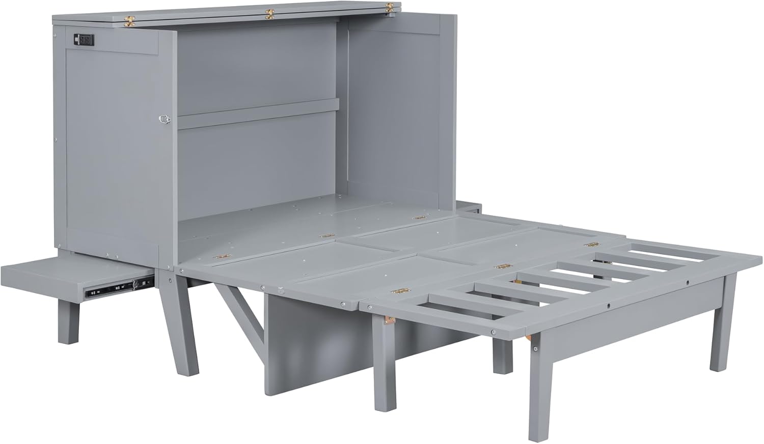 Murphy Bed,Full Size Murphy Wall Bed with Cabinet/USB Port,Removable Shelves,Space-Saving Folding Murphy Bed, Mobile Murphy Chest Bed for Multipurpose Guest Room or Home Office,Gray