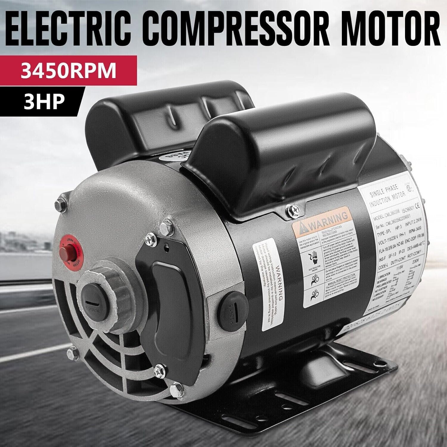 3HP Air Compressor Electric Motor,56 Frame 3450 RPM 60Hz Electric Motor,115V/230V Single Phase AC Motor for Air Compressors