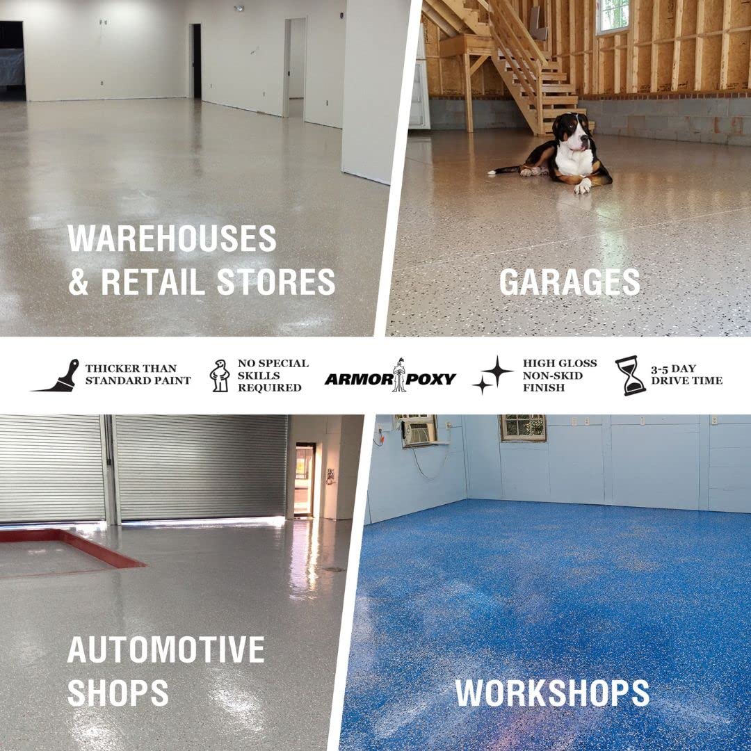 Garage Floor Epoxy Kit - 28-Pc 2 Part - 900 Sq. Ft - LT Gray, Industrial Grade Epoxy Coating Kit - Basements, Workshops, Contractors, Automotive, Storage, Retail Shops