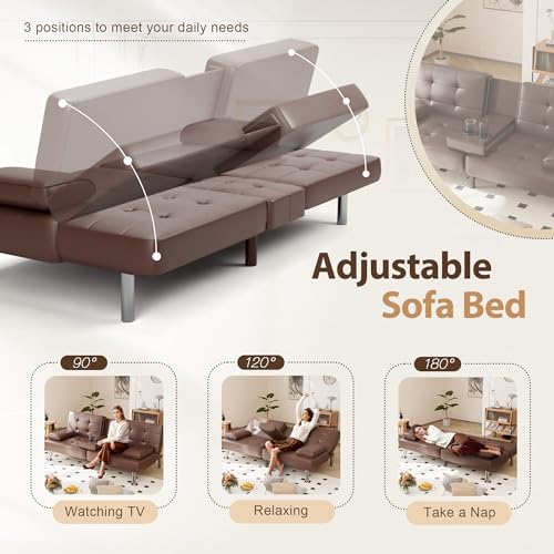 Sofa Bed Reversible Convertible Sleeper Pull Out Couches with Storage Chaise, Linen Fabric Furniture for Living Room, Apartment, Dark Gray