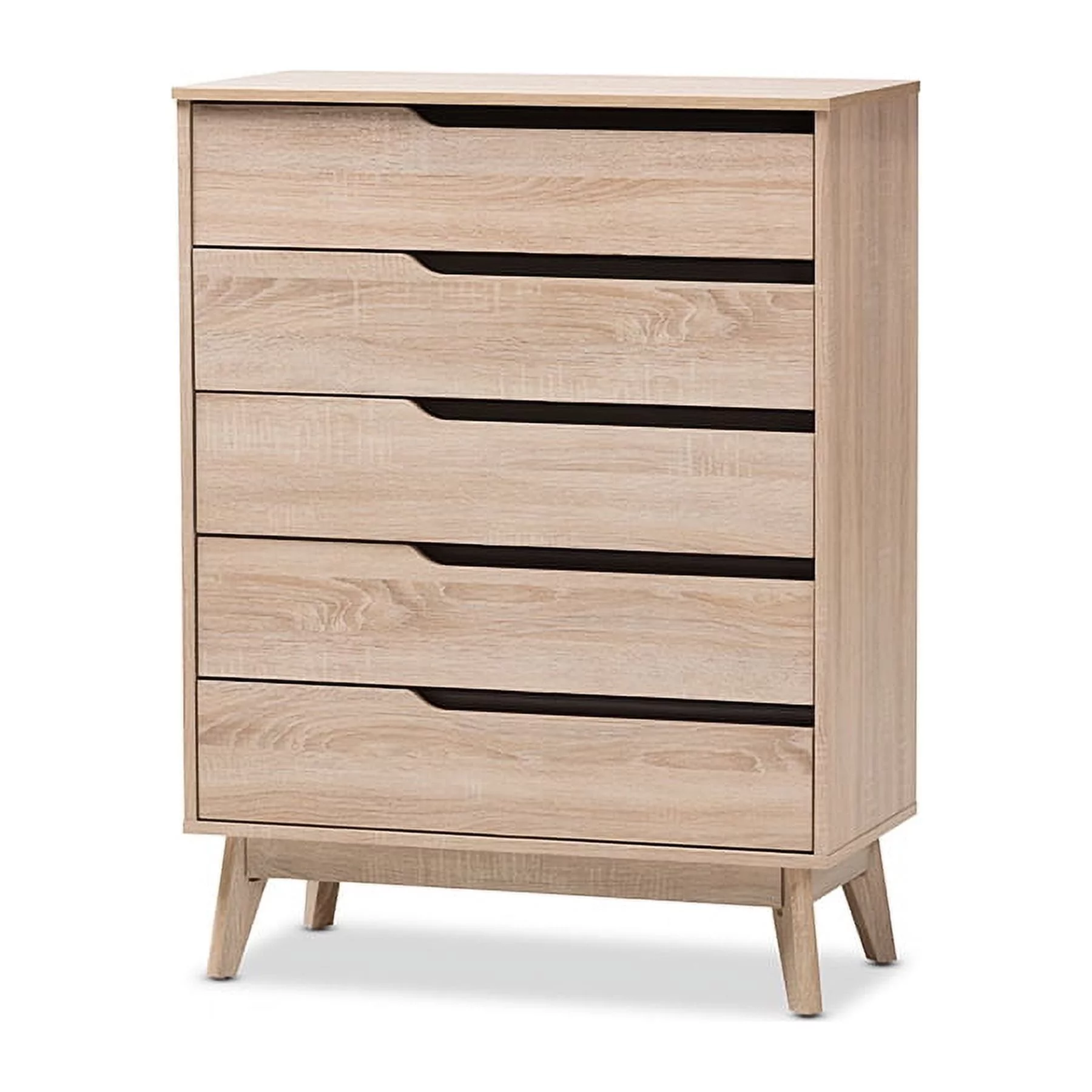 Baxton Studio Fella Mid-Century Modern Two-Tone Oak and Grey Wood 5-Drawer Chest