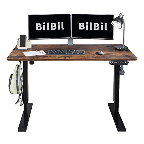 Electric Height Adjustable Standing Desk, 55 x 24 Inches Home Office Computer Desk - Memory Settings - Solid Top - Double-Beam Construction - Anti-Collision Technology and Current Protection