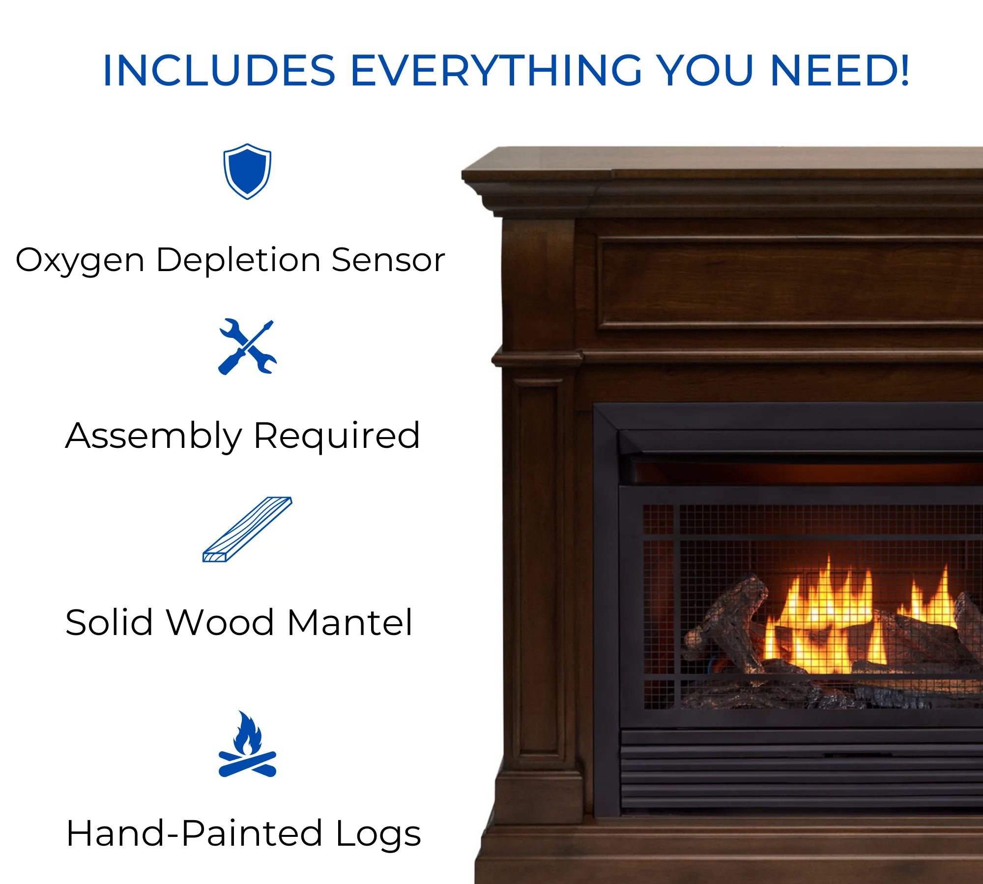Duluth Forge Dual Fuel Ventless Gas Fireplace - 26,000 BTU, Remote Control, Walnut Finish
