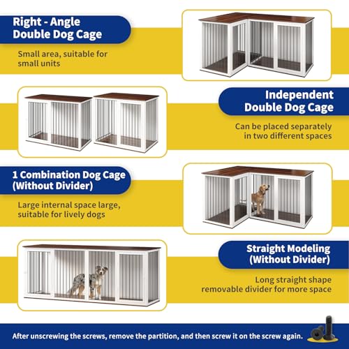 Dog Crate Furniture for 2 Dogs, 79.1" Large Dog Kennel Furniture with Dividers and Double Doors, All Steel Frame Double Dog Crate, 41.7" L X 22" W X 30.3" H, 37.4" L X 22" W X 30.3" H (Black Gray)