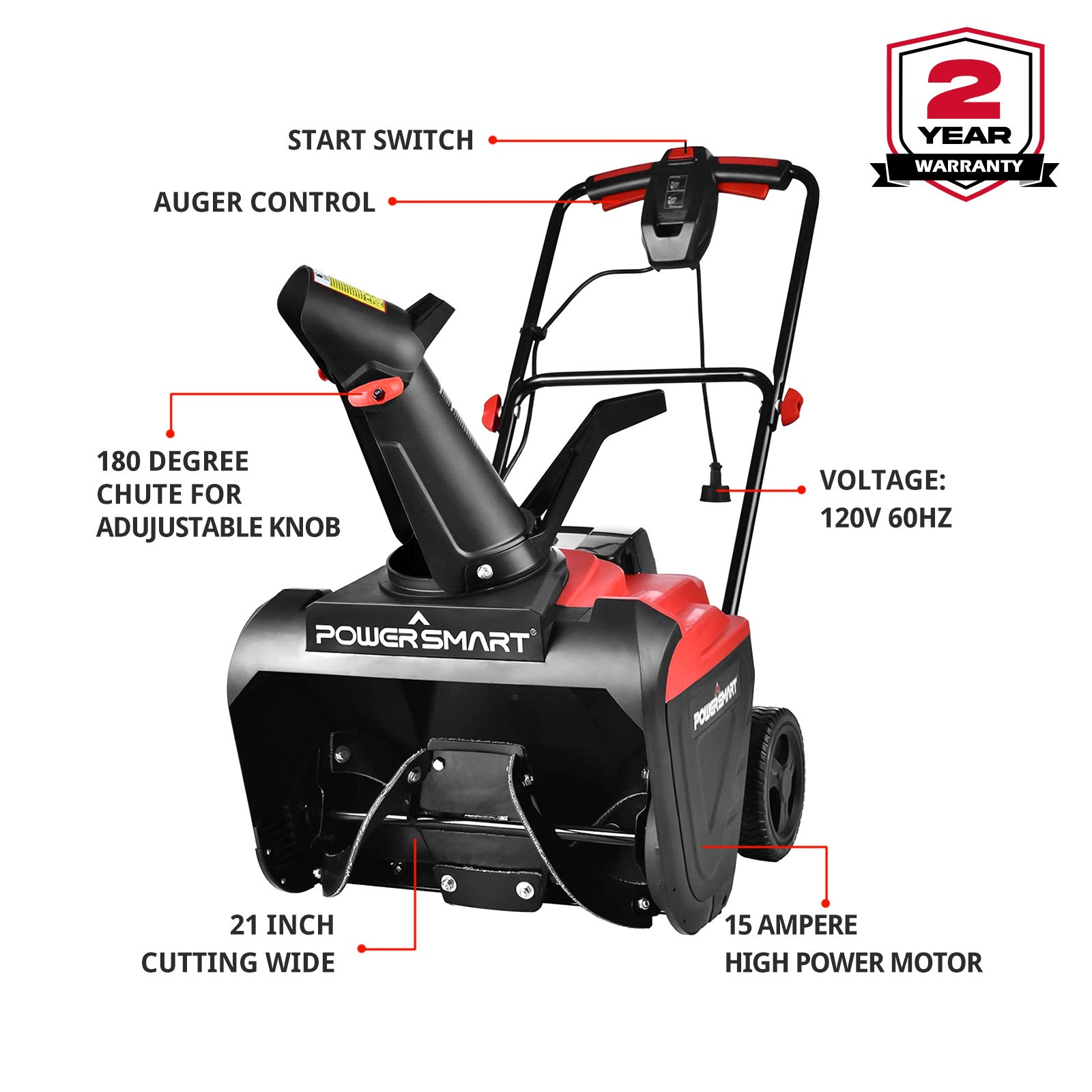 21” 15A Single Stage Electric Snow Blower DB5021