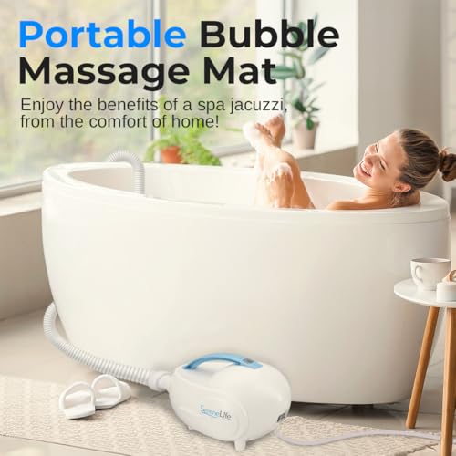 Portable Spa Bubble Bath Massager - Thermal Spa Waterproof Non-Slip Mat with Suction Cup Bottom, Motorized Air Pump & Adjustable Bubble Settings - Remote Control Included - Serenelife AZPHSPAMT22